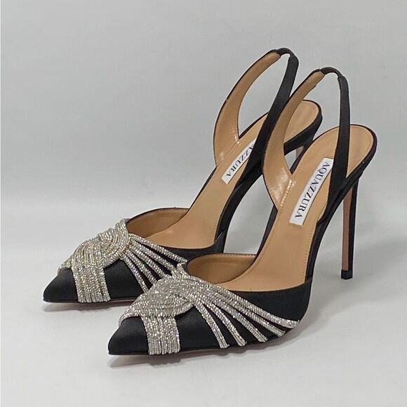 Aquazzura Gatsby Crystal-Embellished Satin Pumps size 37 - Picture 7 of 13